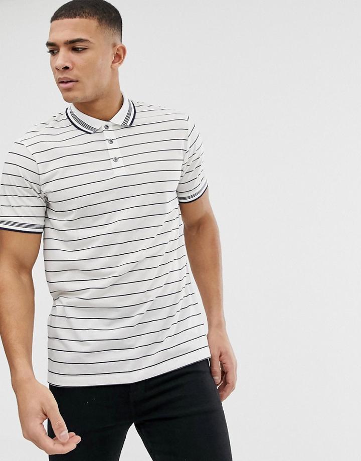 Burton Menswear Polo In Ecru And Navy Stripe