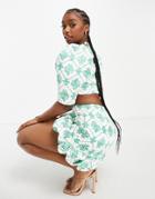 Collective The Label Bubble Hem Mini Skirt Set In Green Jewel Print