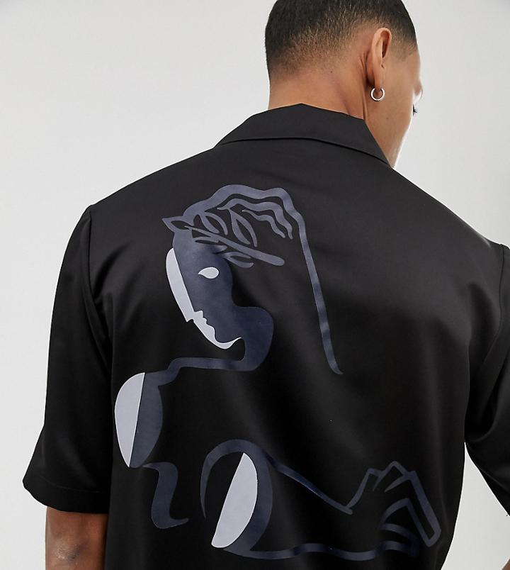 Reclaimed Vintage Inspired Revere Shirt With Back Art Line Print - Black