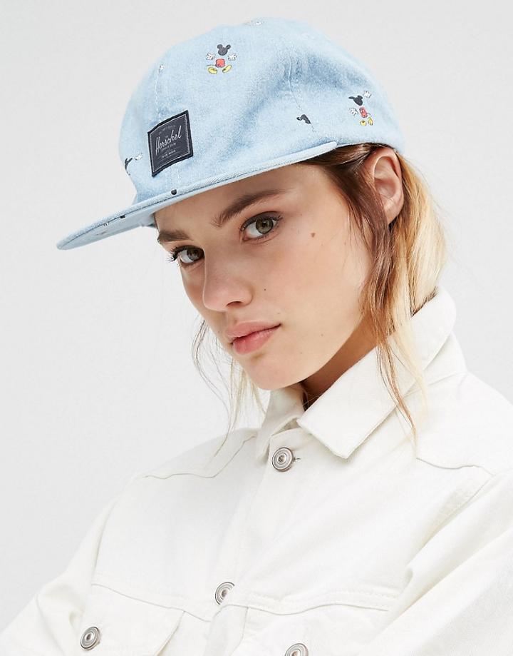 Herschel Mickey Mouse Embroidered Denim Cap - Blue