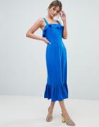 Asos Design Square Neck Pephem Midi Dress - Blue