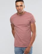 Asos T-shirt With Crew Neck And Roll Sleeve In Pink - Burlwood