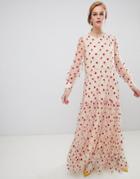 Sister Jane Long Sleeve Smock Dress With Delicate Rose Embroidery - Cream