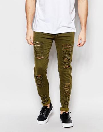 Other Uk Skinny Jeans With Distressing - Green