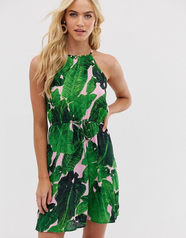 Ax Paris Tropical Print Racer Neck Dress-multi