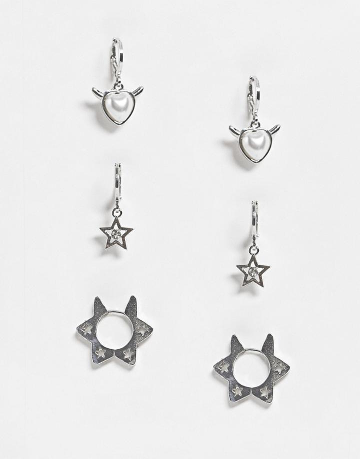 Reclaimed Vintage Inspired Unisex Earring Pack In Silver