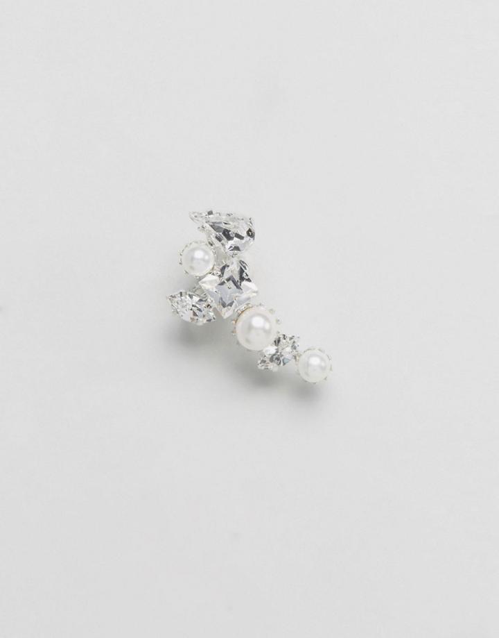 Krystal London Swarovski Crystal Pearl Embellished Ear Cuff - Silver