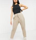 Asos Design Petite Linen Look Peg Pants In Stone-neutral