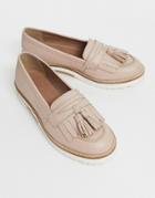 Asos Design Maxfield Leather Fringed Loafers - Beige