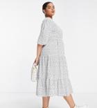 Glamorous Curve Long Sleeve Wrap Midi Dress In Black Daisy-white