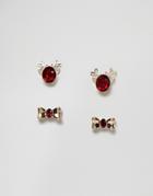 Asos Design Holidays Earrings Pack Of 2 In Crystal - Gold