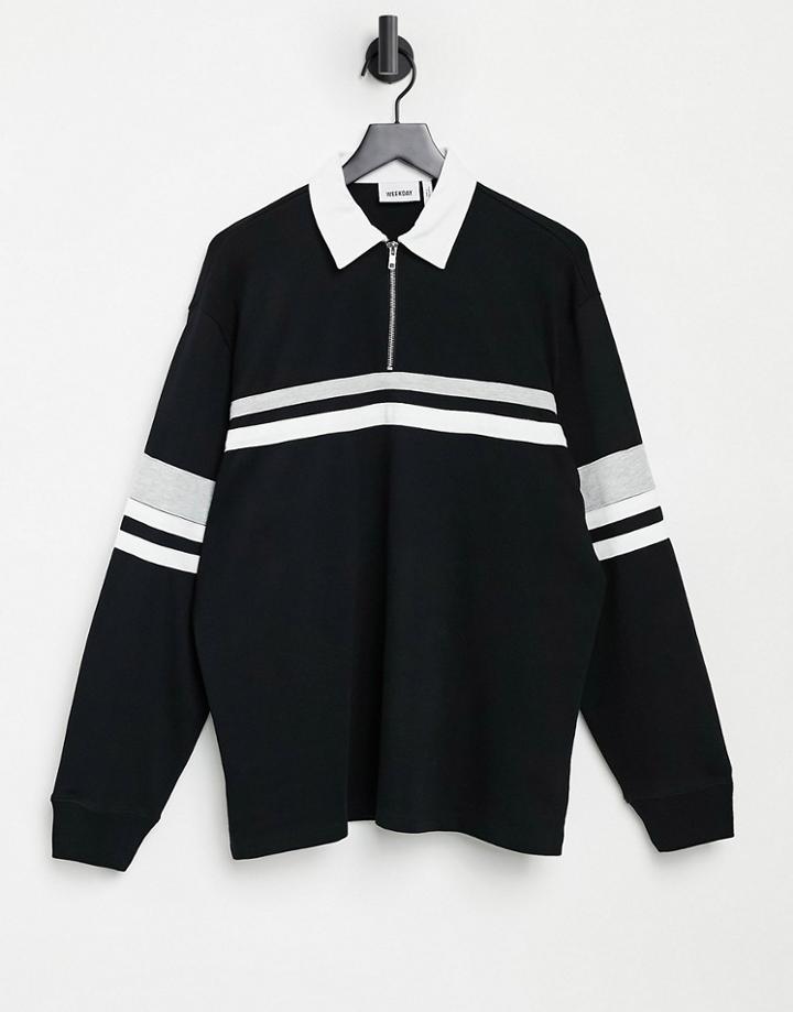 Weekday Omar Half Zip Polo In Black