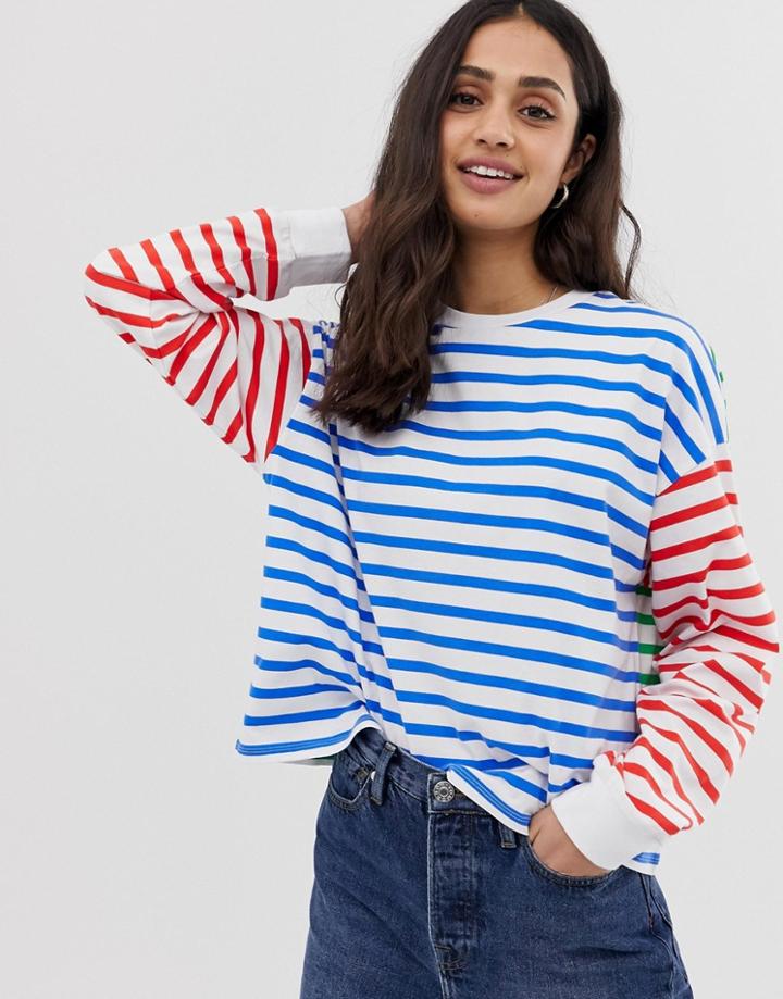 Asos Design T-shirt In Cut About Stripe - Multi