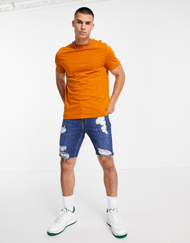 Asos Design Organic T-shirt With Crew Neck In Burnt Orange