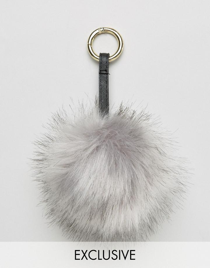My Accessories Faux Fur Pom Bag Charm - Gray