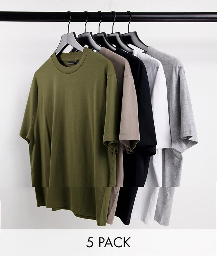 Asos Design 5 Pack Relaxed Fit T-shirt In Multi