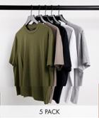 Asos Design 5 Pack Relaxed Fit T-shirt In Multi