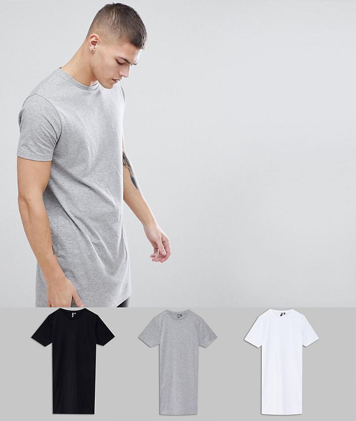 Asos Design 3 Pack Super Longline T-shirt Save - Multi