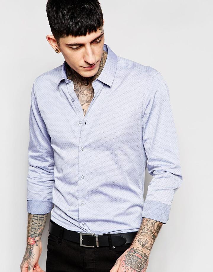 Devil's Advocate Ostrich Print Slim Fit Shirt - Blue