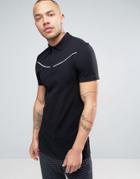 Asos Longline Muscle Polo Shirt With Contrast Western Yoke Piping - Black