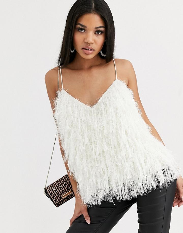 Asos Design V Neck Feather Cami-cream