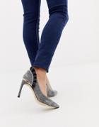 Ted Baker Silver Sparkling Ruffle Detail Heeled Pumps