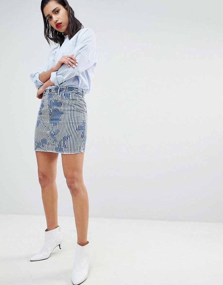 Vivienne Westwood Anglomania Pinstripe Denim Skirt With Absense Of Rose Print - Multi