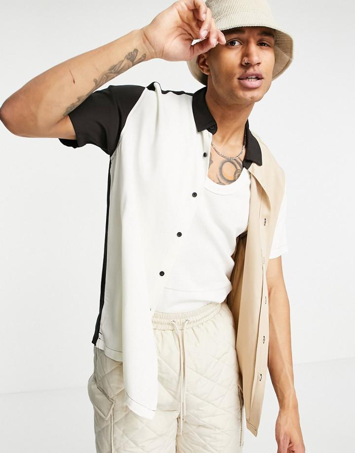 Bershka Color Block Shirt In Beige-green