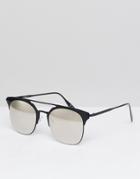 Asos Retro Sunglasses In Black Metal With Silver Mirrored Lens - Black