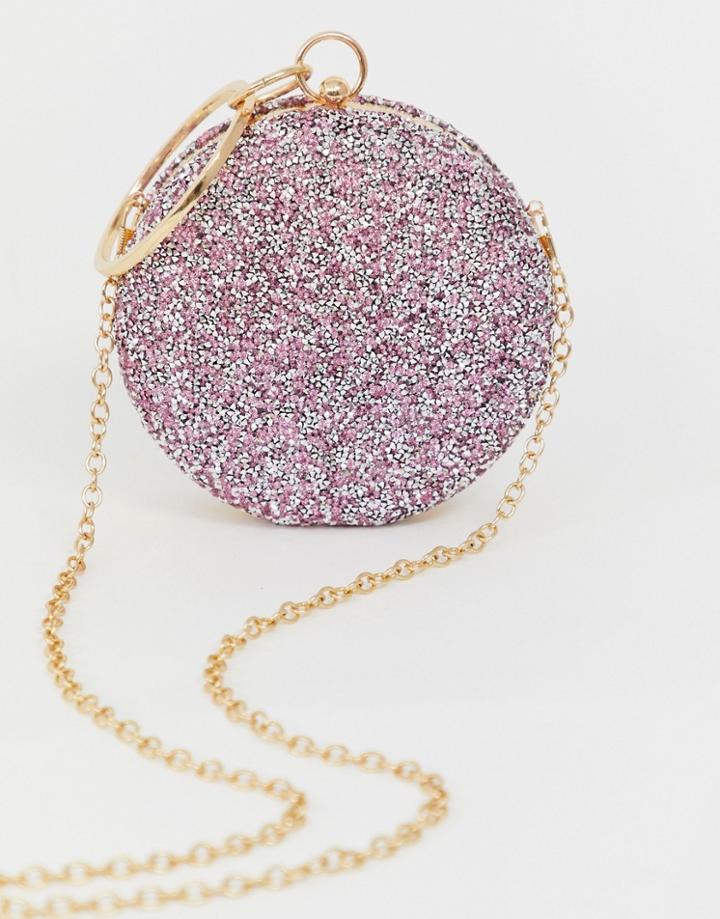 Asos Design Pink And Silver Gem Clutch Bag - Pink