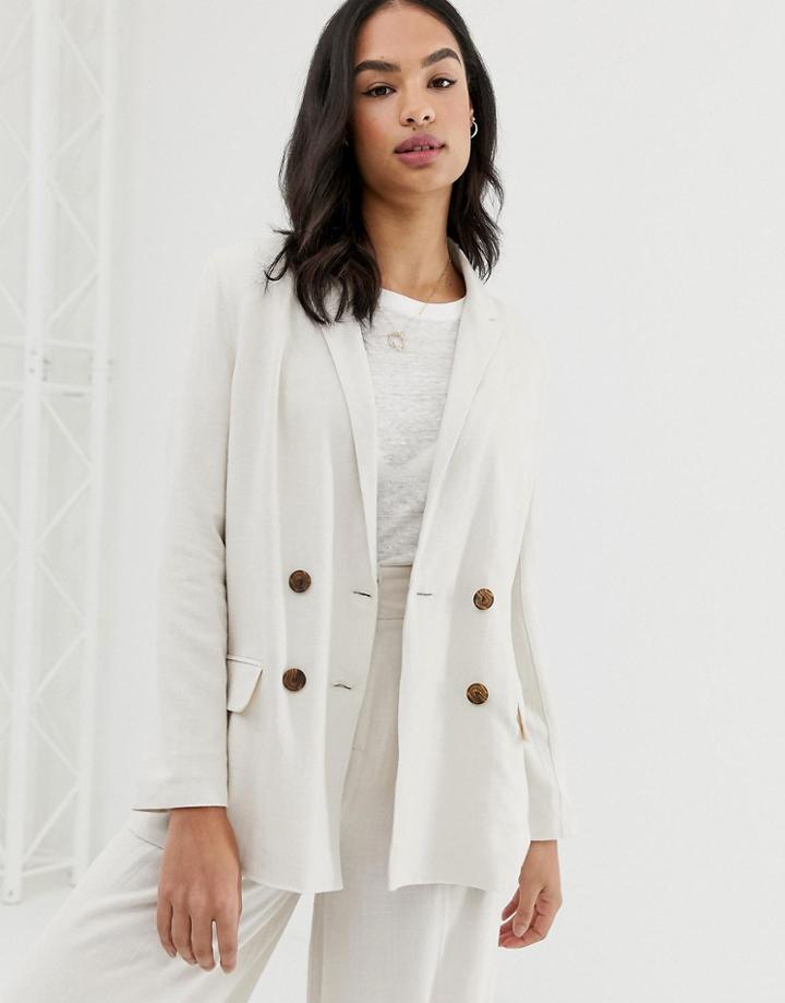Asos Design Gutsy Linen Relaxed Blazer - Cream