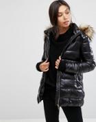 Gianni Feraud Tube Quilted Coat With Faux Fur Trim - Black