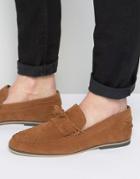 Asos Tassel Loafers In Tan Faux Suede With Fringe - Tan