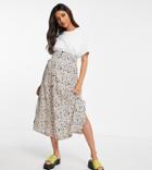 Asos Design Maternity Button Through Midi Skirt With Deep Pocket Detail In Animal Print-multi