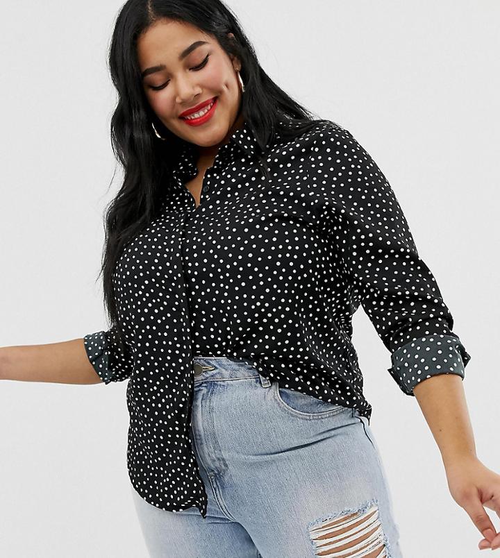 Brave Soul Plus Shirt In Polka Dot - Black