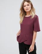 Selected Short Sleeve Frill Top - Purple