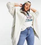 Asos Design Curve Washed Canvas Longline Jacket In Stone-neutral