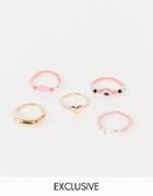 Reclaimed Vintage Inspired Heart Stretch Rings In Beading And Gold 5 Pack