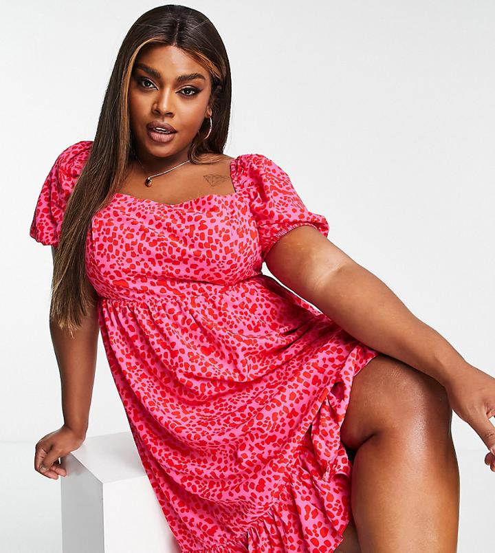 Collective The Label Curve Tiered Mini Dress In Contrast Leopard-pink