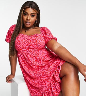 Collective The Label Curve Tiered Mini Dress In Contrast Leopard-pink