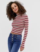 Asos Design Turtleneck Top In Retro Stripe-multi