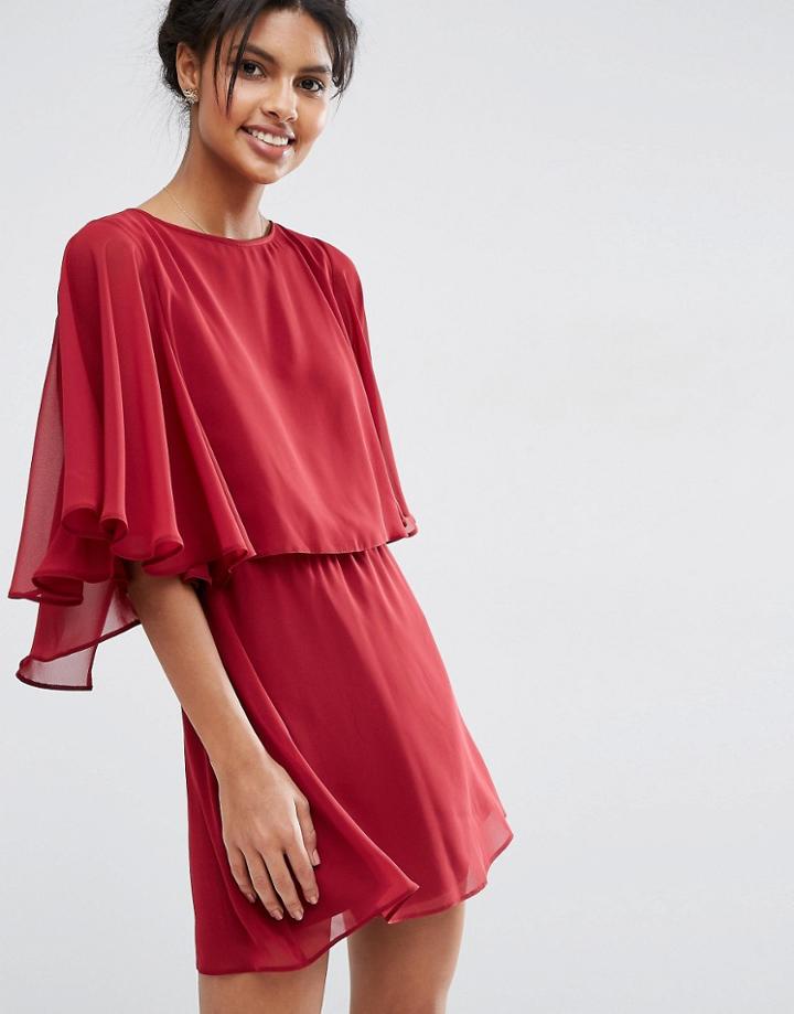 Asos Crop Cape Mini Skater Dress - Oxblood