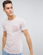 Selected Homme T-shirt With Stripe And Pocket - Pink