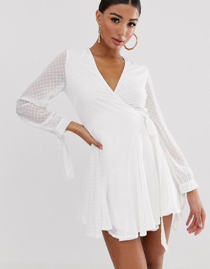 Koco & K Wrap Frilly Skater Tea Dress In White - White