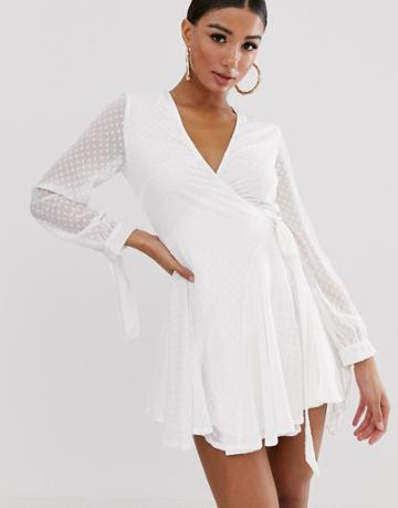 Koco & K Wrap Frilly Skater Tea Dress In White - White