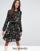 Y.a.s Tall Floral Printed Tiered Dress - Black