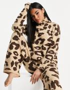 Loungeable Roll Neck Knitted Sweater In Leopard Print-multi