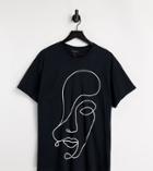 New Look Oversized Face Sketch Print T-shirt In Black