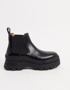 & Other Stories Leather Pull On Short Chunky Sole Flat Boots In Black