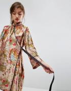 Asos Chinoiserie Mini Wrap Dress With Tipping - Multi